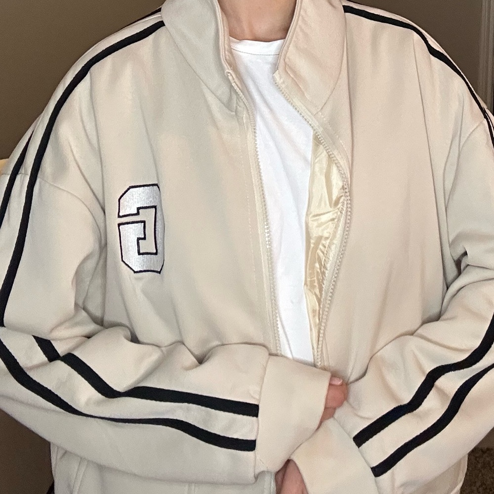 Beige Track Jacket with Stripes – Size XS/S (Oversized Fit)